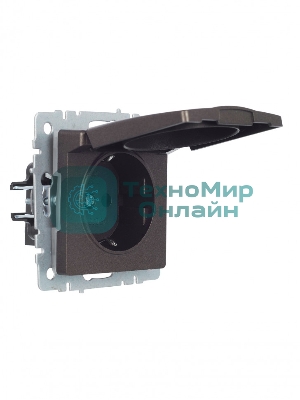 Розетка 1-местная IEK BRITE РСбш10-3-44-БрТБ с заземлением, с защитными шторками и крышкой, 16А, IP44, темная бронза