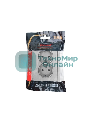Розетка 2-мест. б/з СП ZIMA IP20 16А ПБТ безвинт. зажим серый матовый LEZARD 704-7400-128BQC