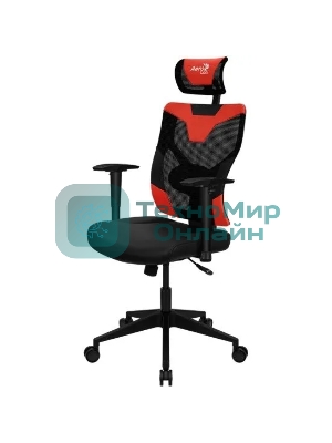 Кресло Aerocool GUARDIAN Champion красный, сетка, 150 кг, подголовник, регулируемые подлокотники, механизм качания, поясничная подушка