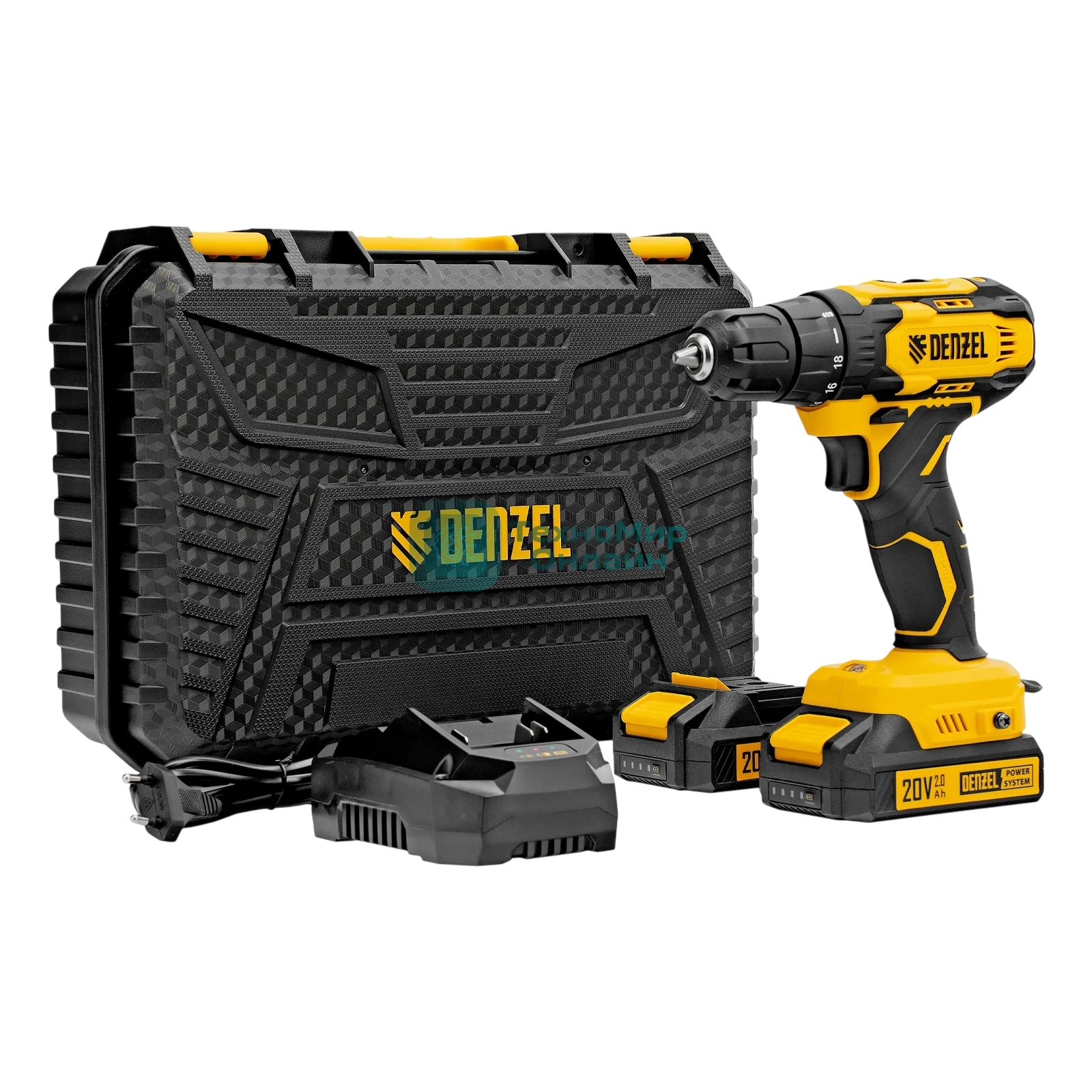 Дрель-шуруповерт Denzel CDQ-20, 20 В, 2 Ач, 40 Нм, щеточный