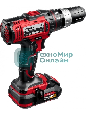 Дрель-шуруповерт Зубр ДШУ-185-22, 18 В, 2 Ач, 40 Нм, щеточный, ударный