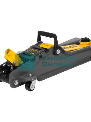 Домкрат гидравлический подкатной с фиксатором Denzel 2,5 т,85-385 мм, в пласт. кейсе