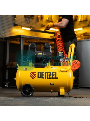 Компрессор безмасляный малошумный Denzel DLP-1500/50, 1,5 кВт, 50 л, 2850 об/мин, 250 л/мин