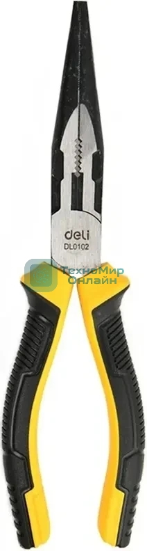 Удлиненные плоскогубцы Deli DL0102 200 мм, двухкомпонентная прорезиненная рукоять