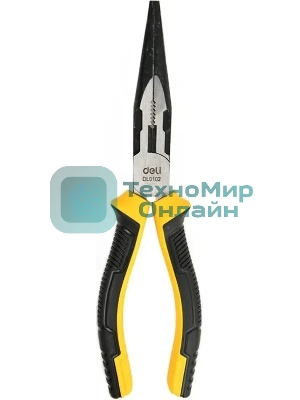 Удлиненные плоскогубцы Deli DL0102 200 мм, двухкомпонентная прорезиненная рукоять
