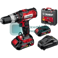 Дрель-шуруповерт Зубр ДШУ-185-22, 18 В, 2 Ач, 40 Нм, щеточный, ударный