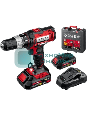 Дрель-шуруповерт Зубр ДШУ-185-22, 18 В, 2 Ач, 40 Нм, щеточный, ударный