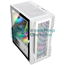 Компьютерный корпус 1STPLAYER TRILOBITE T3 белый/mATX, TG/4x 120мм LED fans inc./T3-WH-4F1-W