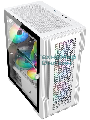 Компьютерный корпус 1STPLAYER TRILOBITE T3 белый/mATX, TG/4x 120мм LED fans inc./T3-WH-4F1-W
