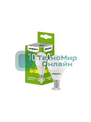 Лампа светодиодная GENERICA LL-G45-10-230-30-E14-G G45 10 Вт шар 3000К E14 230В