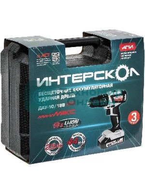 Дрель-шуруповерт ИНТЕРСКОЛ ДАУ-10/18В 44 МиниМАКС, 18 В, 2,5 Ач, 44 Нм, бесщеточный