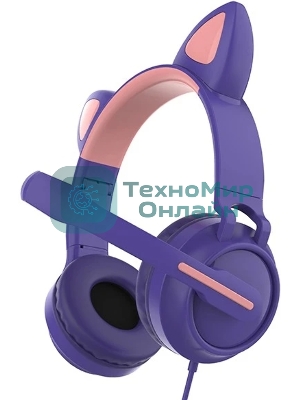 Гарнитура QUMO Game Cat фиолетовый, проводная, USB, подсветка