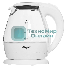 Электрочайник ATLANTA ATH-2460 белый, 1.5 л, 2200 Вт, скрытый нагревательный элемент