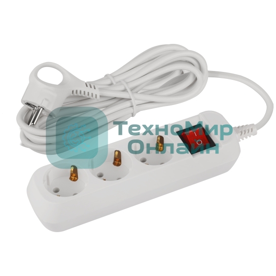 Удлинитель электрический ЭРА UDL-10-350-ES Greenline 3 розетки с заземлением с выключателем 5м ПВС 3x0.75мм2