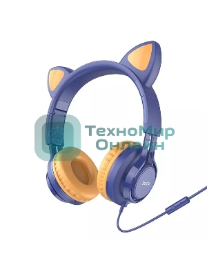 Проводные наушники Hoco W36 темно-синий, накладные, Jack 3.5 мм