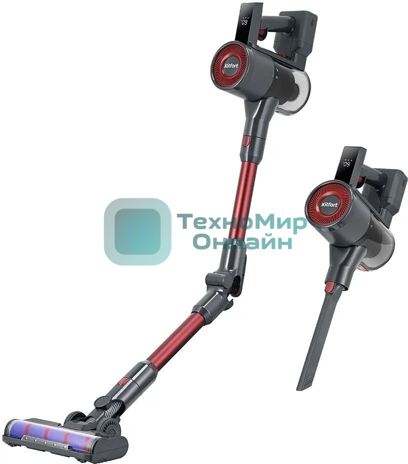 Пылесос вертикальный Kitfort КТ-5539 красный/серый, питание от аккумулятора, 225 Вт, уборка сухая, пылесборник 0,6 л