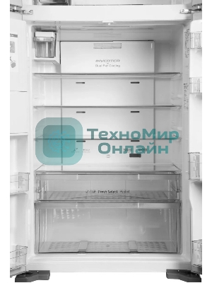 Холодильник Hitachi R-W660PUC7X GS серебристый стекло двухкамерный 396/144л морозилка сверху, No Frost, Side by Side