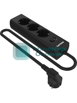 Сетевой фильтр Philips CHP2135BB/51, 3м, 3 розетки, черный