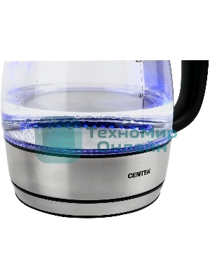 Чайник электрический Centek CT-0018, 1.2л, 1600Вт, стекло, серебристый