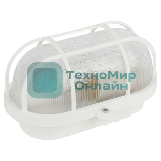 Светильник ЭРА НБП 01-60-002 с решеткой Евро пластик/стекло IP53 E27 max 60Вт 184х115х90 овал белый