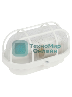 Светильник ЭРА НБП 01-60-002 с решеткой Евро пластик/стекло IP53 E27 max 60Вт 184х115х90 овал белый