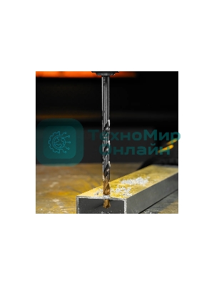 Сверло спиральное по металлу Denzel 9 х 175 мм, Р6М5, Golden Tip, удлиненное