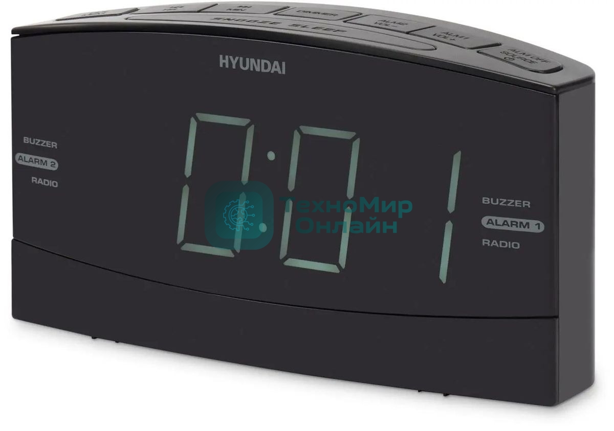 Радиобудильник Hyundai H-RCL238 черный LCD подсв:белая часы:цифровые FM