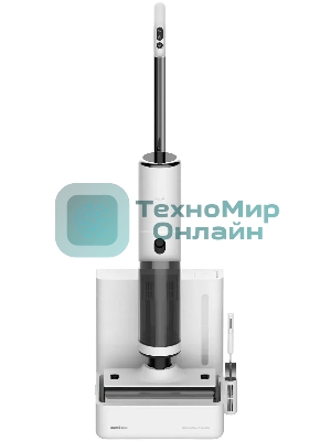 Пылесос вертикальный Deerma DEM-VX910W белый/черный, питание от аккумулятора, 230 Вт, уборка влажная/сухая, пылесборник 0.7 л, работа от АКБ max - 45 мин