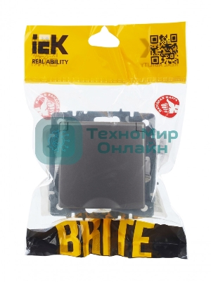 Розетка 1-местная IEK BRITE РСбш10-3-44-БрС с заземлением, с защитными шторками и крышкой, 16А, IP44, сталь