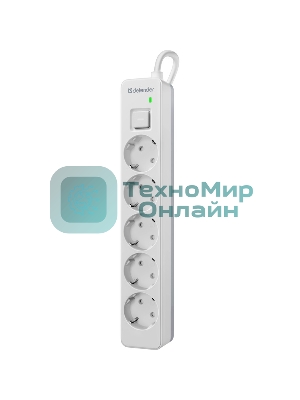 Удлинитель с сетевым фильтром Defender DFS 131, белый, 5 розеток, 1.5 м.
