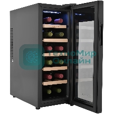 Винный шкаф ZÜGEL ZTWF122B черный, 32 л, 1 отсек, 12 бут.