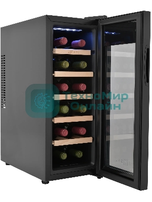 Винный шкаф ZÜGEL ZTWF122B черный, 32 л, 1 отсек, 12 бут.