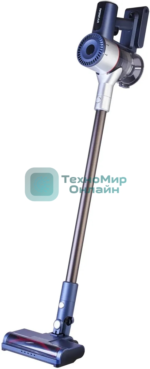 Пылесос вертикальный Hyundai HYV-S7570 темно-синий/серебристый, питание от аккумулятора, 110 Вт, уборка сухая, пылесборник 0.7 л, работа от АКБ max 60 мин.
