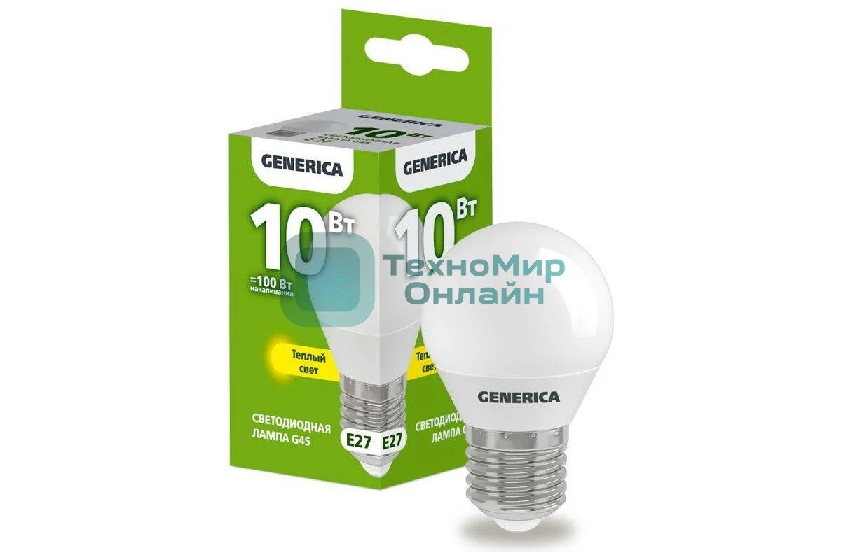 Лампа светодиодная GENERICA LL-G45-10-230-30-E27-G G45 10 Вт шар 3000К E27 230В