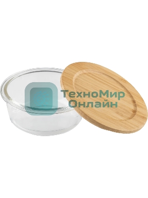 Контейнер LEONORD BAMBU, объем: 400 мл, из жаропрочного стекла с крышкой из бамбука, круглый (106023)