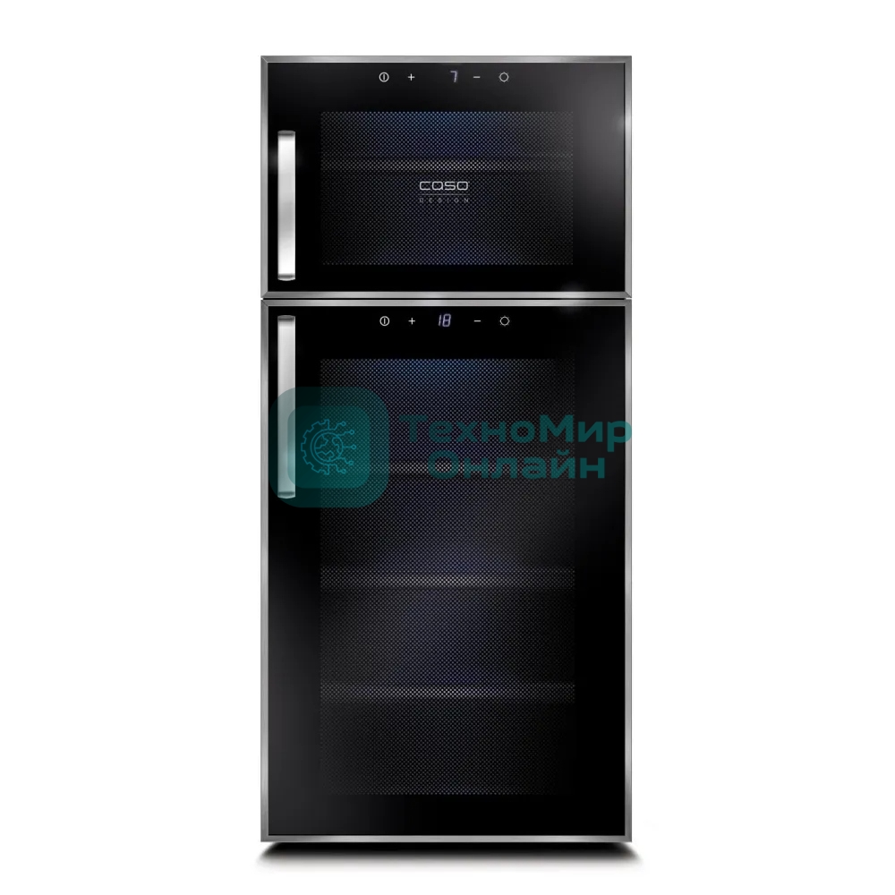 Винный шкаф CASO WineDuett Touch 21 черный, 60 л, 2 отсека, 21 бут., класс B