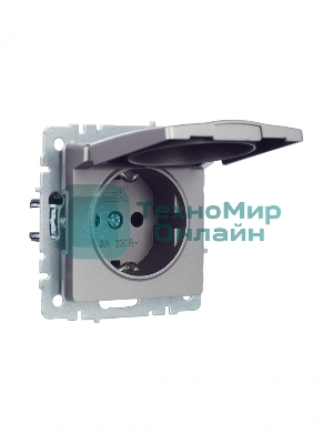 Розетка 1-местная IEK BRITE РСбш10-3-44-БрС с заземлением, с защитными шторками и крышкой, 16А, IP44, сталь