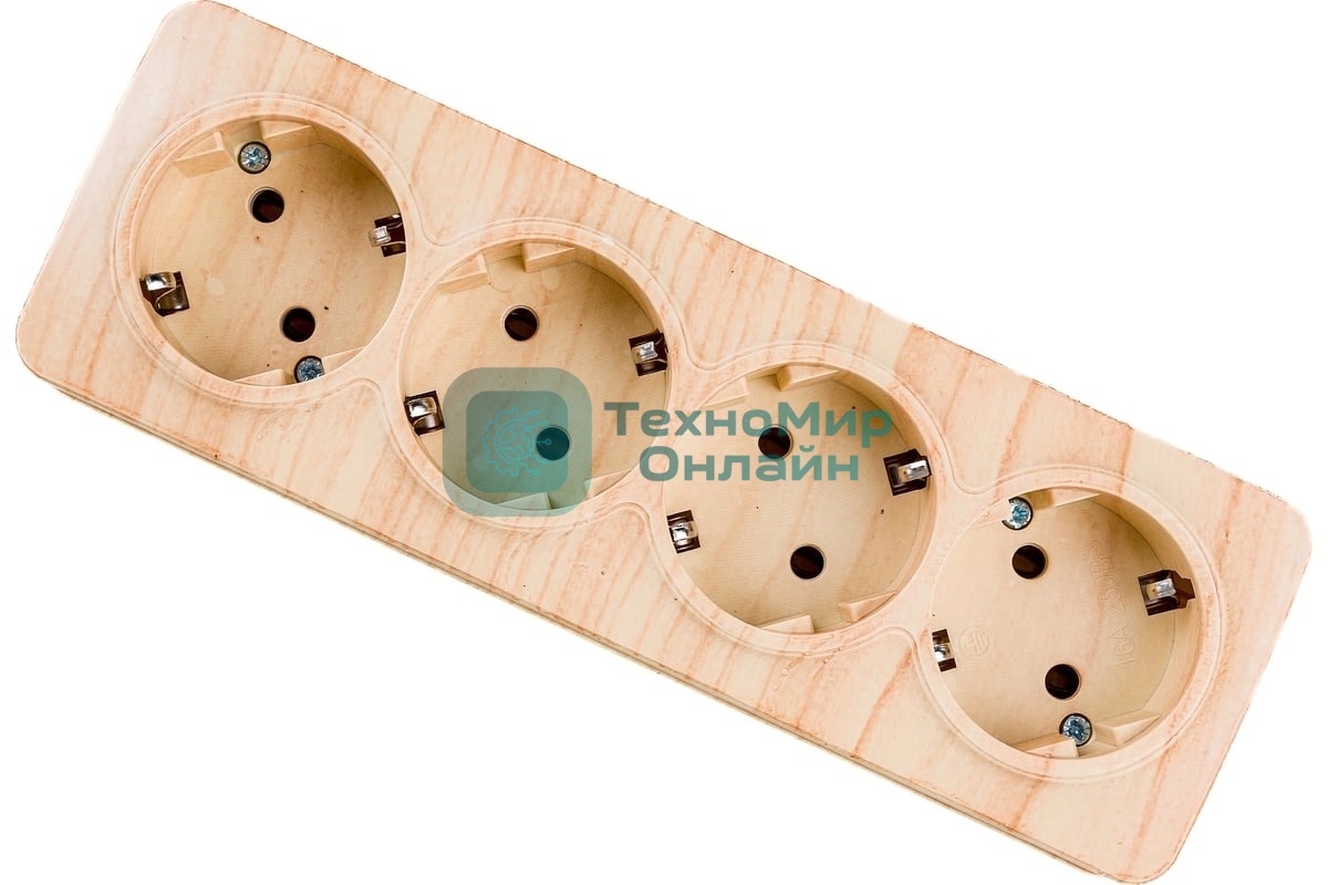 Розетка 4-м ОП GLORY РС24-3-ХС 16А с заземл. сосна IEK ERH41-K34-16