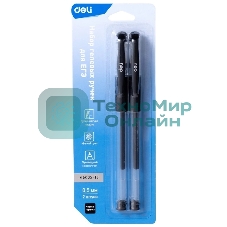 Набор ручек гелевых Deli C6600S-TS прозрачный/черный, d=0.5мм, черные чернила, пакет (2шт) круглая, резиновая манжета, 1, прозрачный корпус