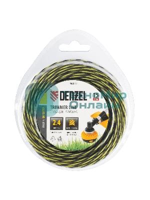 Леска для триммера Denzel двухкомпонентная витая квадратная, 2,4мм х 15м, блистер SkyCutter