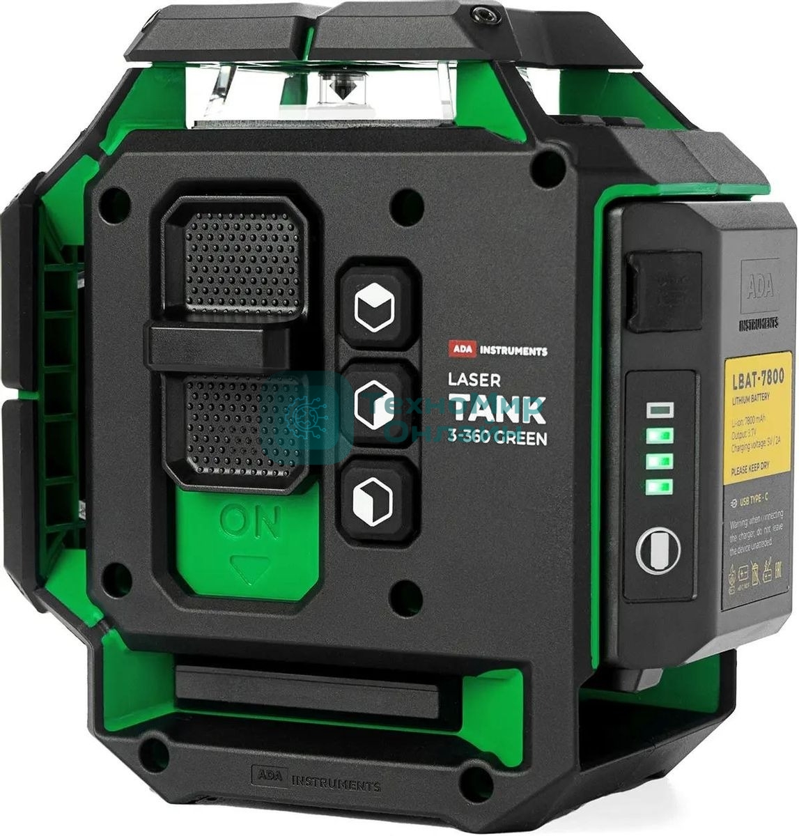 Уровень лазер. Ada LaserTANK 3-360 2кл.лаз. 515нм цв.луч. зеленый 3луч. (А00633)