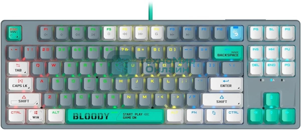 Клавиатура проводная A4Tech Bloody S87 Energy USB серый/зеленый