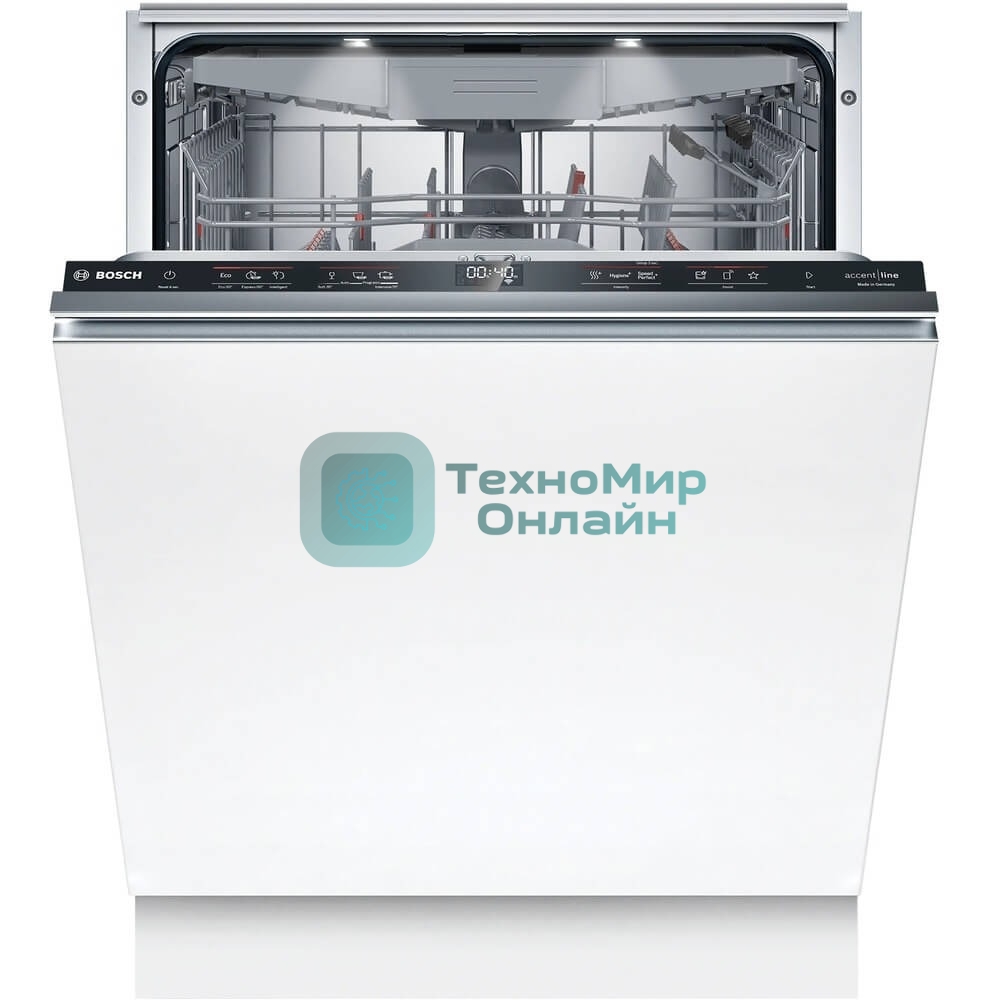 Встраиваемая посудомоечная машина Bosch SMD6ZC804E Serie 6, 60см., SilencePlus; Класс A-A-A; уровень шума 40 дБ ; OpenAssist, 7 прогр.: Эко 50, Авто65-75, Авто 45-65, Авто35-45, быстрая 45, Супер60, Ночная 50, загружаемая. 4 спец.ф-ция:Гигиена+, Экстра сушка,Speed Perfect, самоочистка машины; Подключаемая зона интенсивной мойки в верхнем коробе, 5 уровней подачи воды; 14 компл.посуды; Zeolite (премиальная система сушки); Система door assist открытие двери по 2-му нажатию, автоматика 3in1; AquaSensor;