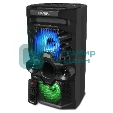 Мобильные колонки SVEN PS-655 2.0 черные (2x25W, mini Jack, USB Type-C, USB flash, Bluetooth, FM, micro SD, ПДУ, LED экран, 4400 мA, RGB подсветка)