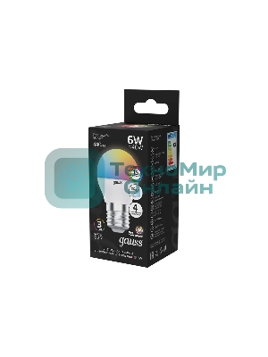 Лампа светодиодная Gauss G45 6W E27 шар RGbW димирование LED 1/100