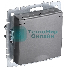 Розетка 1-местная IEK BRITE РСбш10-3-44-БрС с заземлением, с защитными шторками и крышкой, 16А, IP44, сталь