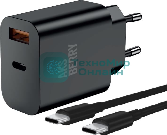 Зарядное устройство Aksberry T43 20W PD + QC3.0 + кабель Type C, черный