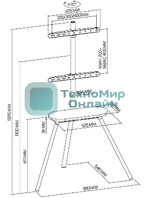 Подставка для телевизора Cactus CS-ST2844GY темно-серый, 43