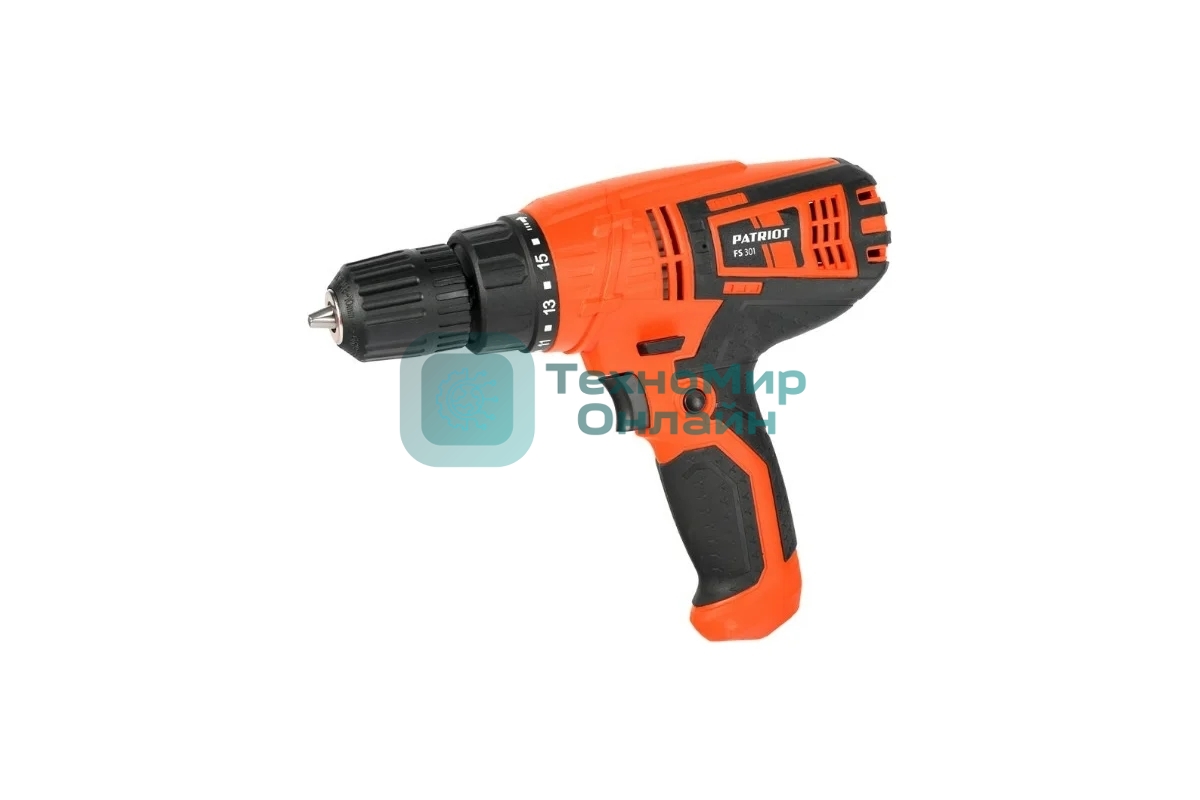Дрель-шуруповерт Patriot FS301, 330 Вт, 25 Нм, щеточный