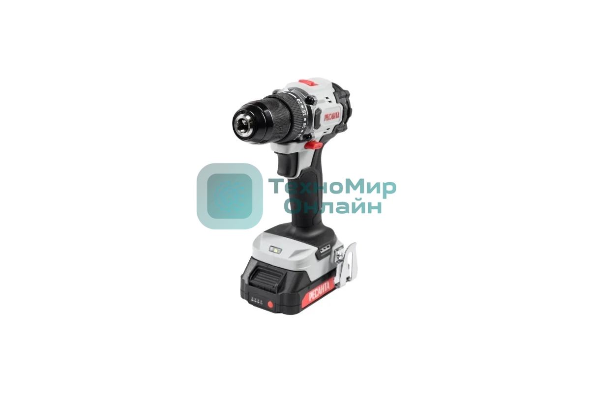 Дрель-шуруповерт Ресанта ДА-20-2ЛК-БП, 20 В, 2 Ач, 55 Нм, щеточный